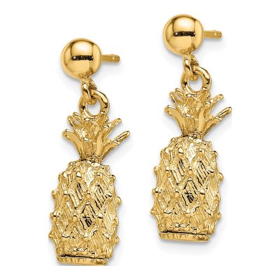 14K Yellow Gold 3D Pineapple Dangle Earrings – view 3