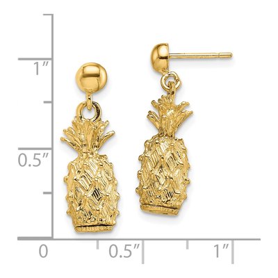 14K Yellow Gold 3D Pineapple Dangle Earrings – view 5