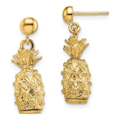 14K Yellow Gold 3D Pineapple Dangle Earrings