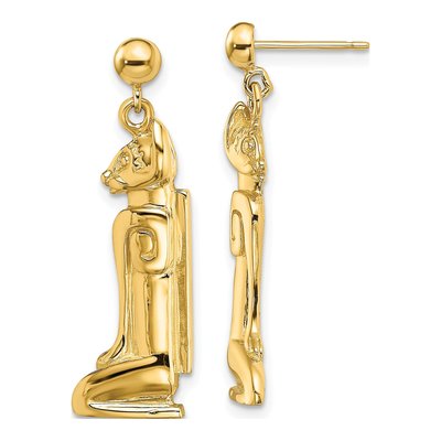 14K Yellow Gold Marco Island Cat Dangle Earrings