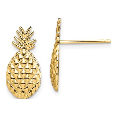 14K Yellow Gold Pineapple Button Stud Earrings