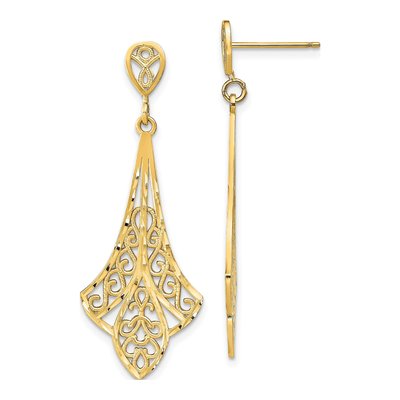 14K Yellow Gold Filigree Dangle Earrings
