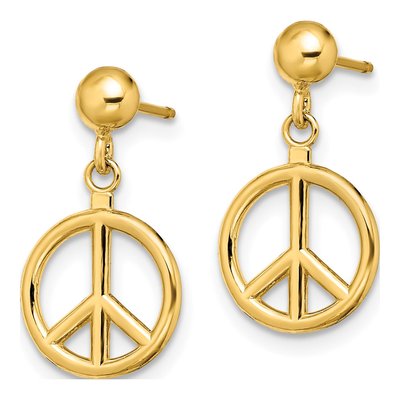 14K Yellow Gold Peace Symbol Dangle Earrings – view 3