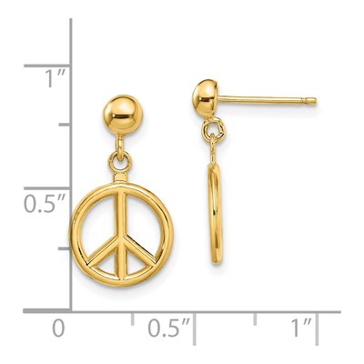 14K Yellow Gold Peace Symbol Dangle Earrings – view 5