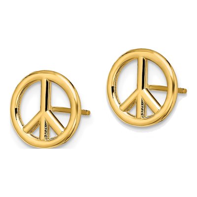 14K Yellow Gold Peace Symbol Stud Earrings – view 3