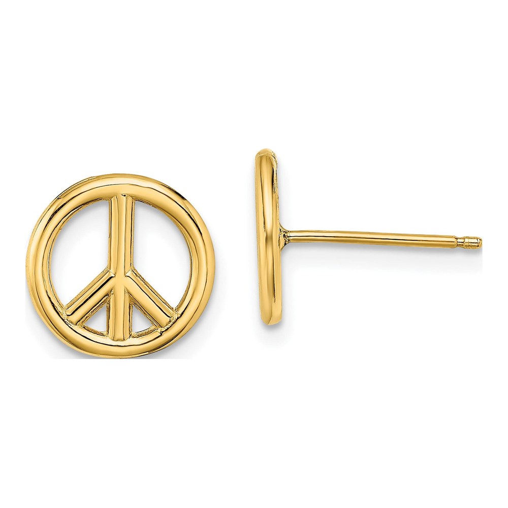 14K Yellow Gold Peace Symbol Stud Earrings