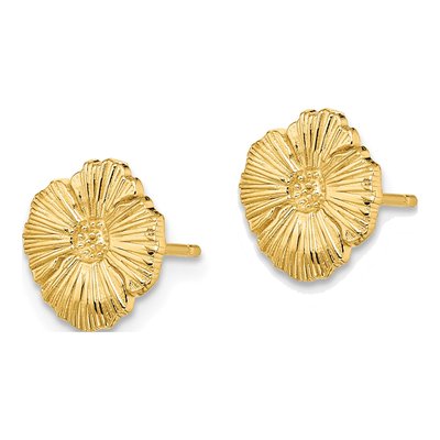 14K Yellow Gold Textured Flower Stud Earrings – view 3