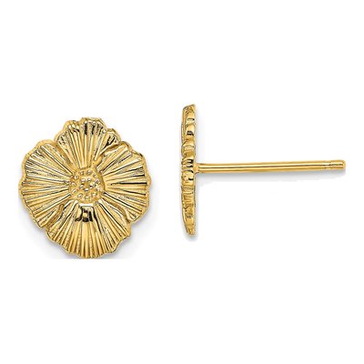 14K Yellow Gold Textured Flower Stud Earrings