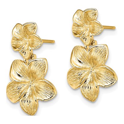 14K Yellow Gold Plumeria Flower Dangle Earrings – view 3