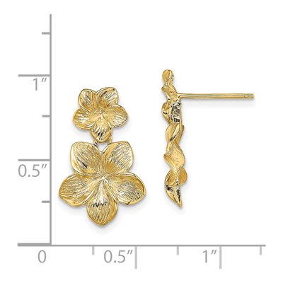14K Yellow Gold Plumeria Flower Dangle Earrings – view 5