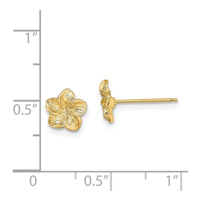 14K Yellow Gold Textured Plumeria Flower Stud Earrings – view 5