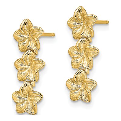 14K Yellow Gold Plumeria Flower Dangle Earrings – view 3