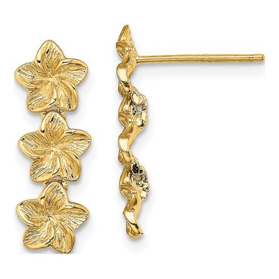 14K Yellow Gold Plumeria Flower Dangle Earrings
