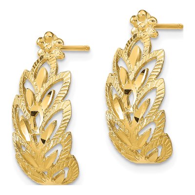 14K Yellow Gold Diamond-Cut Leaf Dangle Earrings – view 3
