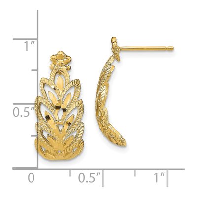 14K Yellow Gold Diamond-Cut Leaf Dangle Earrings – view 5
