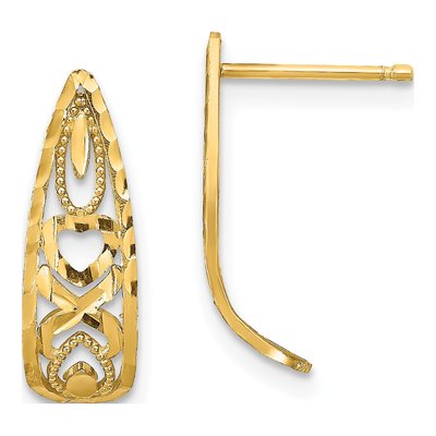 14K Yellow Gold 16mm X-And-Heart J- Hoop Earrings