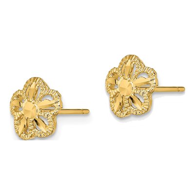 14K Yellow Gold Diamond-Cut Flower Stud Earrings – view 3