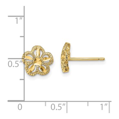 14K Yellow Gold Diamond-Cut Flower Stud Earrings – view 5