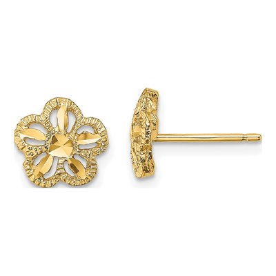 14K Yellow Gold Diamond-Cut Flower Stud Earrings