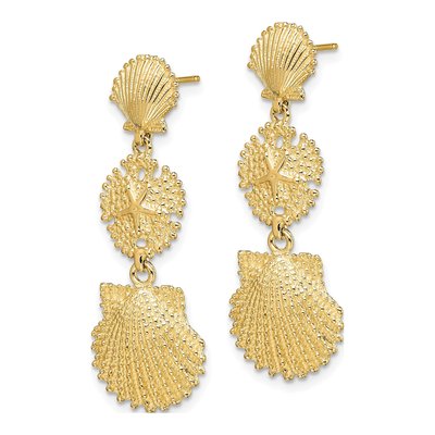 14K Yellow Gold Scallop Sand Dollar Dangle Earrings – view 3