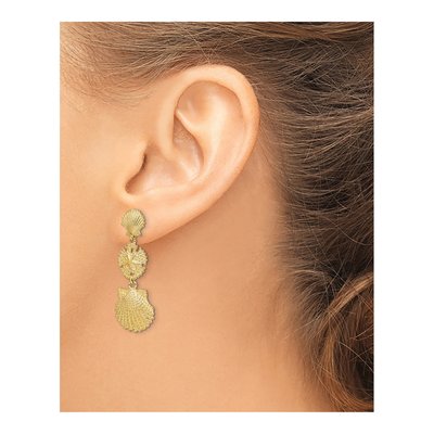 14K Yellow Gold Scallop Sand Dollar Dangle Earrings – view 4