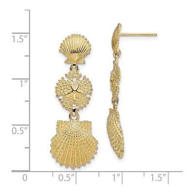 14K Yellow Gold Scallop Sand Dollar Dangle Earrings – view 5