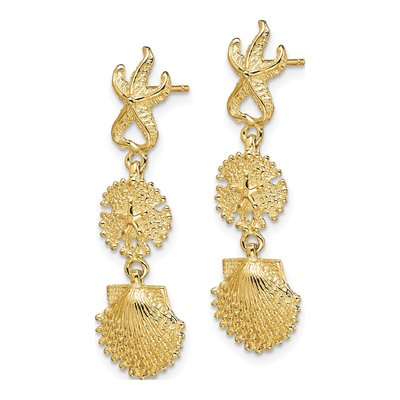 14K Yellow Gold Starfish Shell Dangle Earrings – view 3