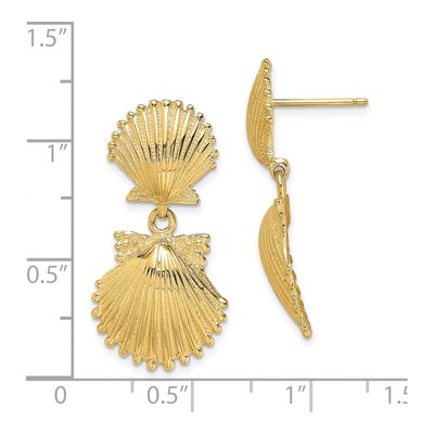 14K Yellow Gold Double Scallop Shell Dangle Earrings – view 5