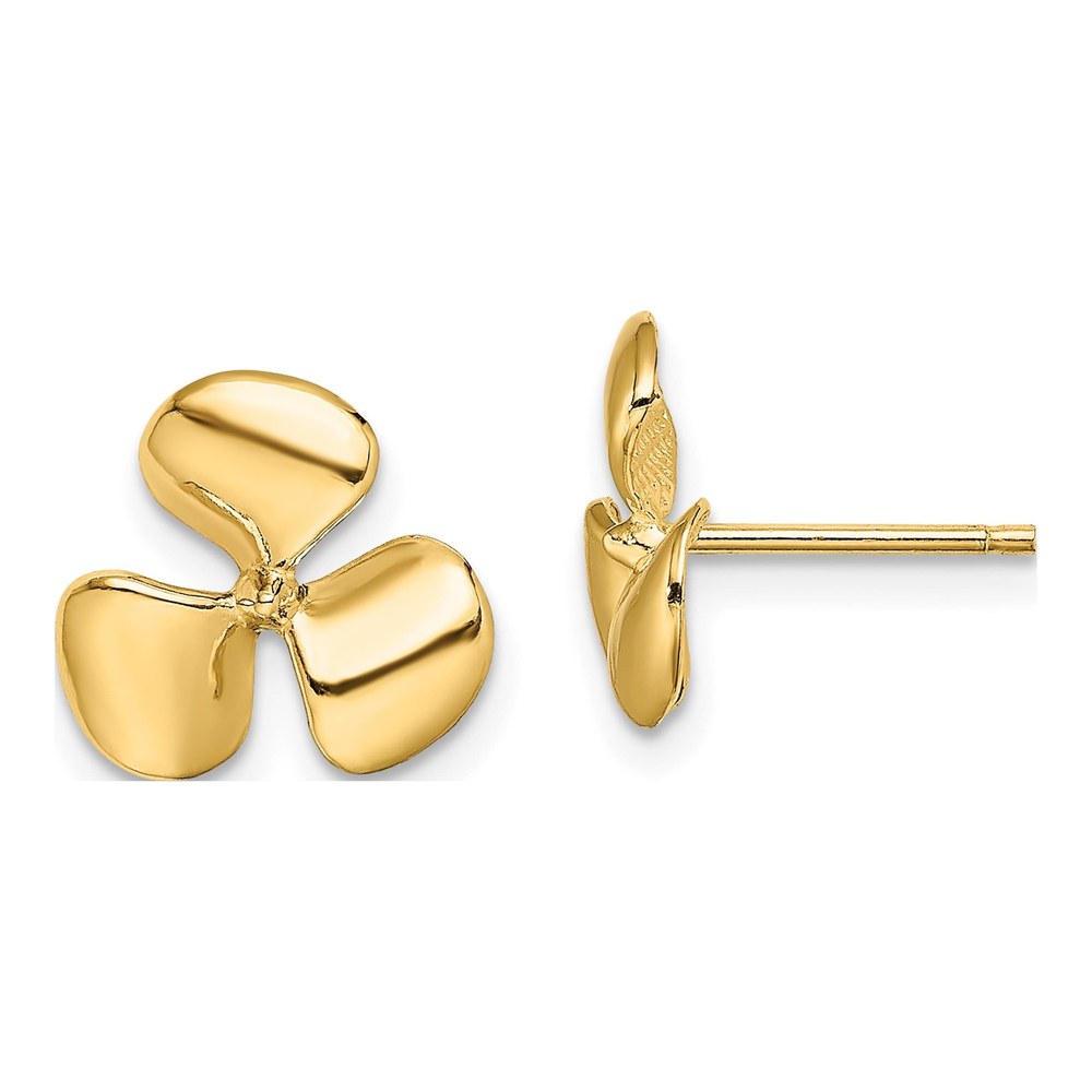 14K Yellow Gold Propeller Button Stud Earrings