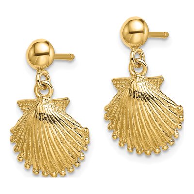 14K Yellow Gold Scallop Shell Dangle Earrings – view 3