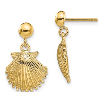 14K Yellow Gold Scallop Shell Dangle Earrings
