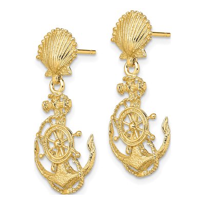 14K Yellow Gold Shell Anchor Dangle Earrings – view 3