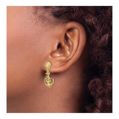 14K Yellow Gold Shell Anchor Dangle Earrings – view 4