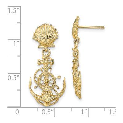 14K Yellow Gold Shell Anchor Dangle Earrings – view 5