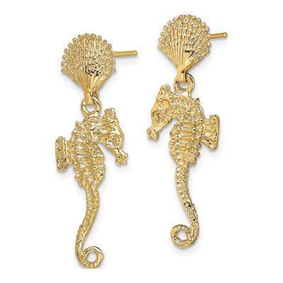 14K Yellow Gold Shell Seahorse Dangle Earrings – view 3