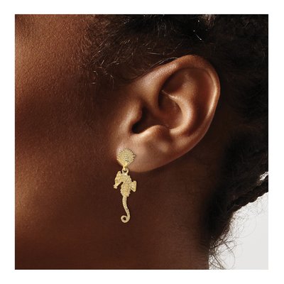 14K Yellow Gold Shell Seahorse Dangle Earrings – view 4