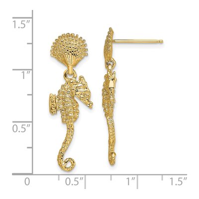 14K Yellow Gold Shell Seahorse Dangle Earrings – view 5