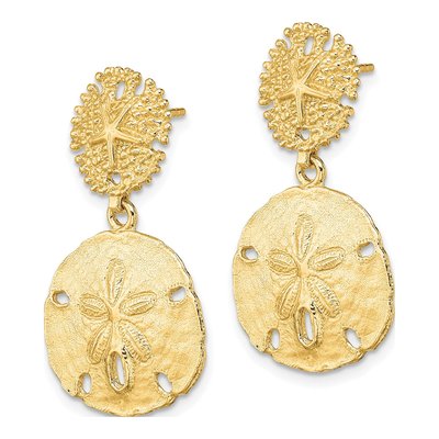 14K Yellow Gold Double Sand Dollar Dangle Earrings – view 3