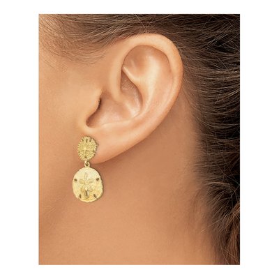 14K Yellow Gold Double Sand Dollar Dangle Earrings – view 4