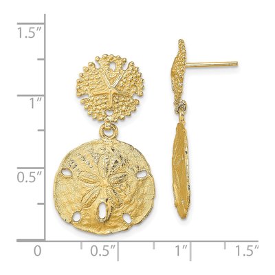 14K Yellow Gold Double Sand Dollar Dangle Earrings – view 5