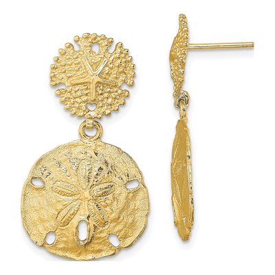 14K Yellow Gold Double Sand Dollar Dangle Earrings