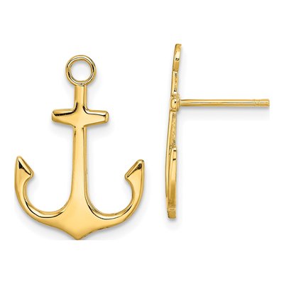 14K Yellow Gold Anchor Stud Earrings