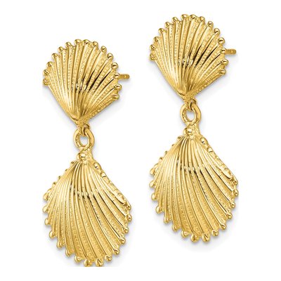 14K Yellow Gold Scallop Shell Dangle Earrings – view 3
