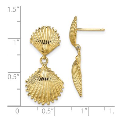 14K Yellow Gold Scallop Shell Dangle Earrings – view 5