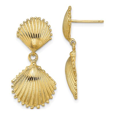 14K Yellow Gold Scallop Shell Dangle Earrings