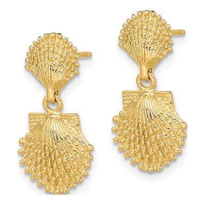 14K Yellow Gold Scallop Shell Dangle Earrings – view 3