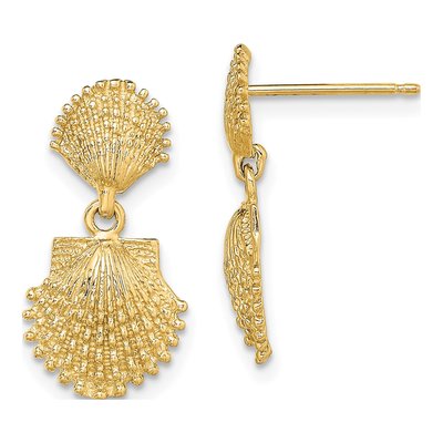 14K Yellow Gold Scallop Shell Dangle Earrings