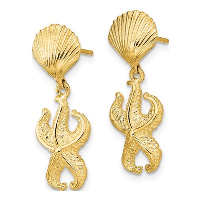 14K Yellow Gold Shell Starfish Dangle Earrings – view 3