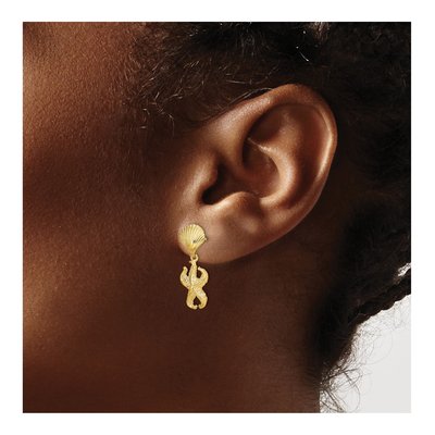 14K Yellow Gold Shell Starfish Dangle Earrings – view 4