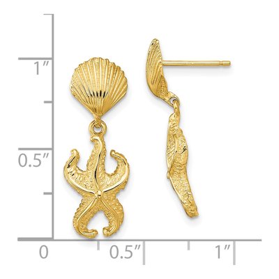 14K Yellow Gold Shell Starfish Dangle Earrings – view 5